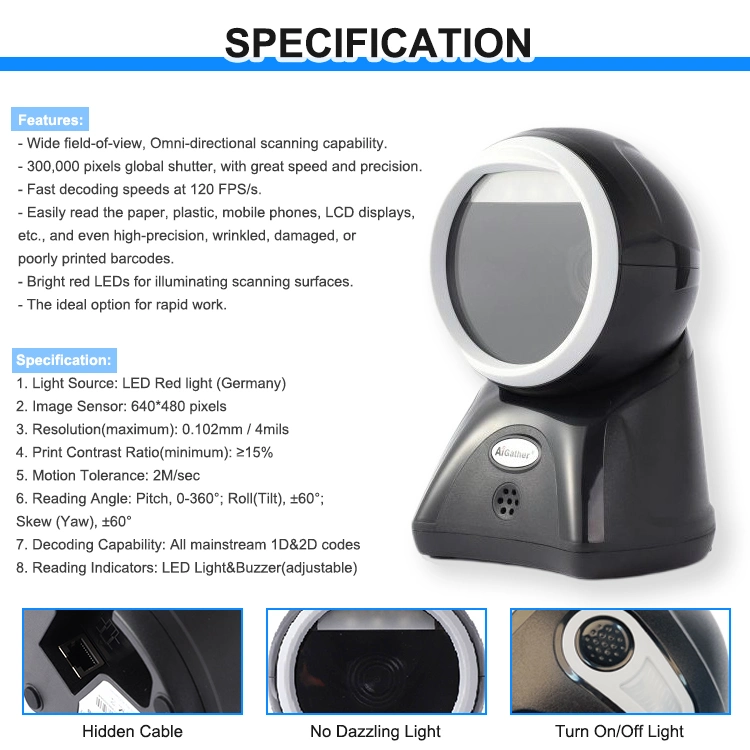 2022 New Desktop Omni-Directional Barcode Scanner for POS System